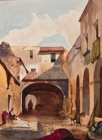 Passage en straat met figuren, met toevoegingen door Prins Alfonso Maria di Borbone, 1853 door Giacinto Gigante